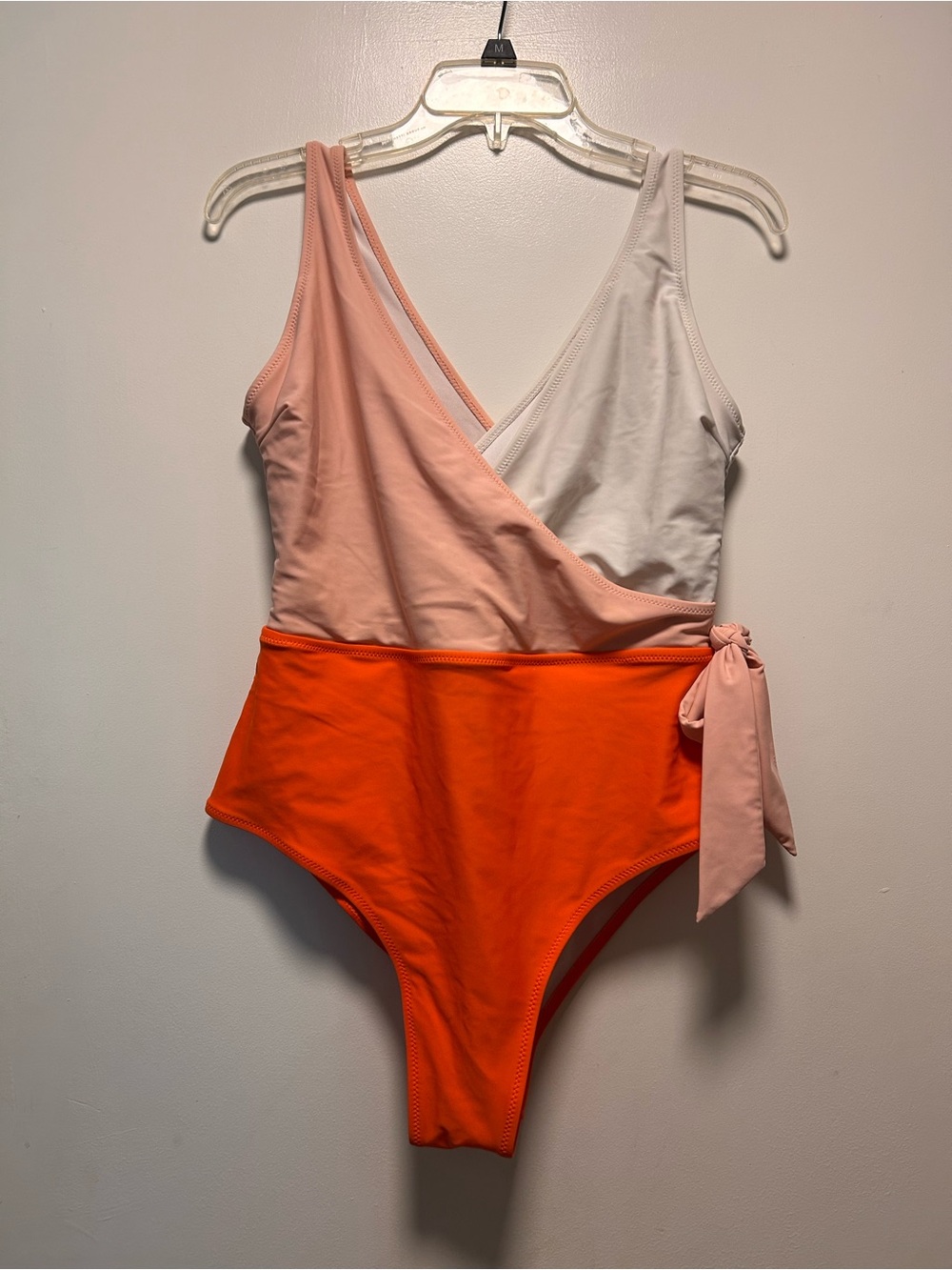 Cupshe Colorblock One-Piece Swimsuit in Pink, White & Bright Orange